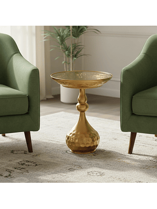 Mesa Lateral en Dorado con Detalle de Flor de Loto