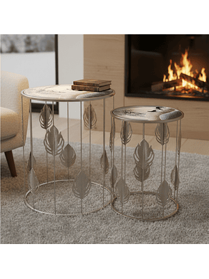 Set de 2 Mesas Laterales Redondas Diseño de Reno 