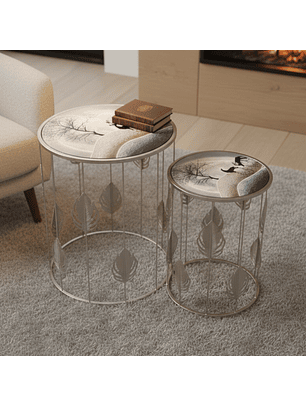 Set de 2 Mesas Laterales Redondas Diseño de Reno 