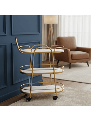 Carrito de Bar de 3 Pisos con Acabado Dorado
