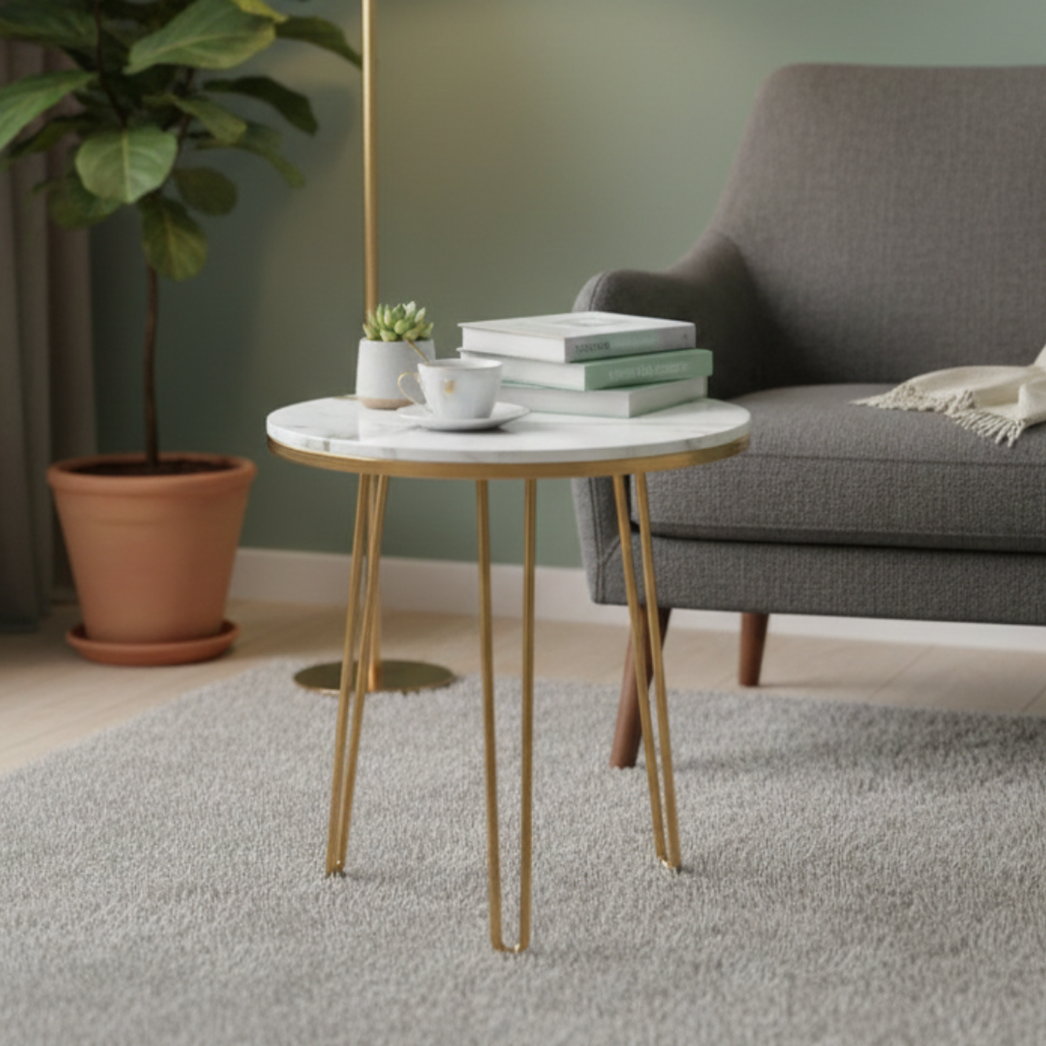 Set de 2 Mesas Laterales Nueva Zelanda con Patas Doradas 2