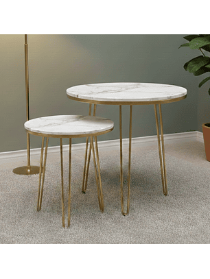 Set de 2 Mesas Laterales Nueva Zelanda con Patas Doradas