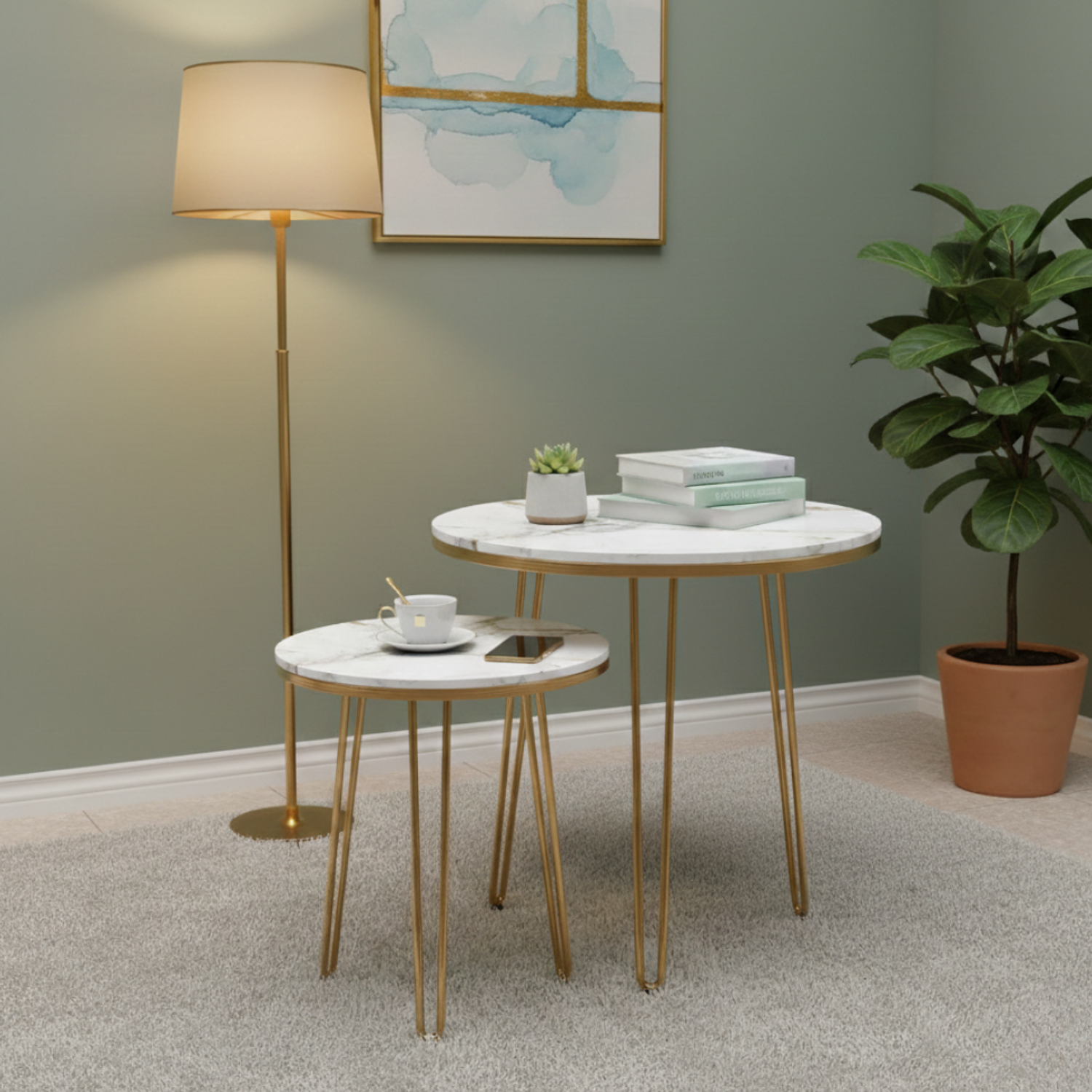 Set de 2 Mesas Laterales Nueva Zelanda con Patas Doradas 3