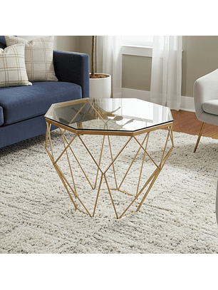 Mesa de Centro Hexagonal Estilo Diamante Base Dorada
