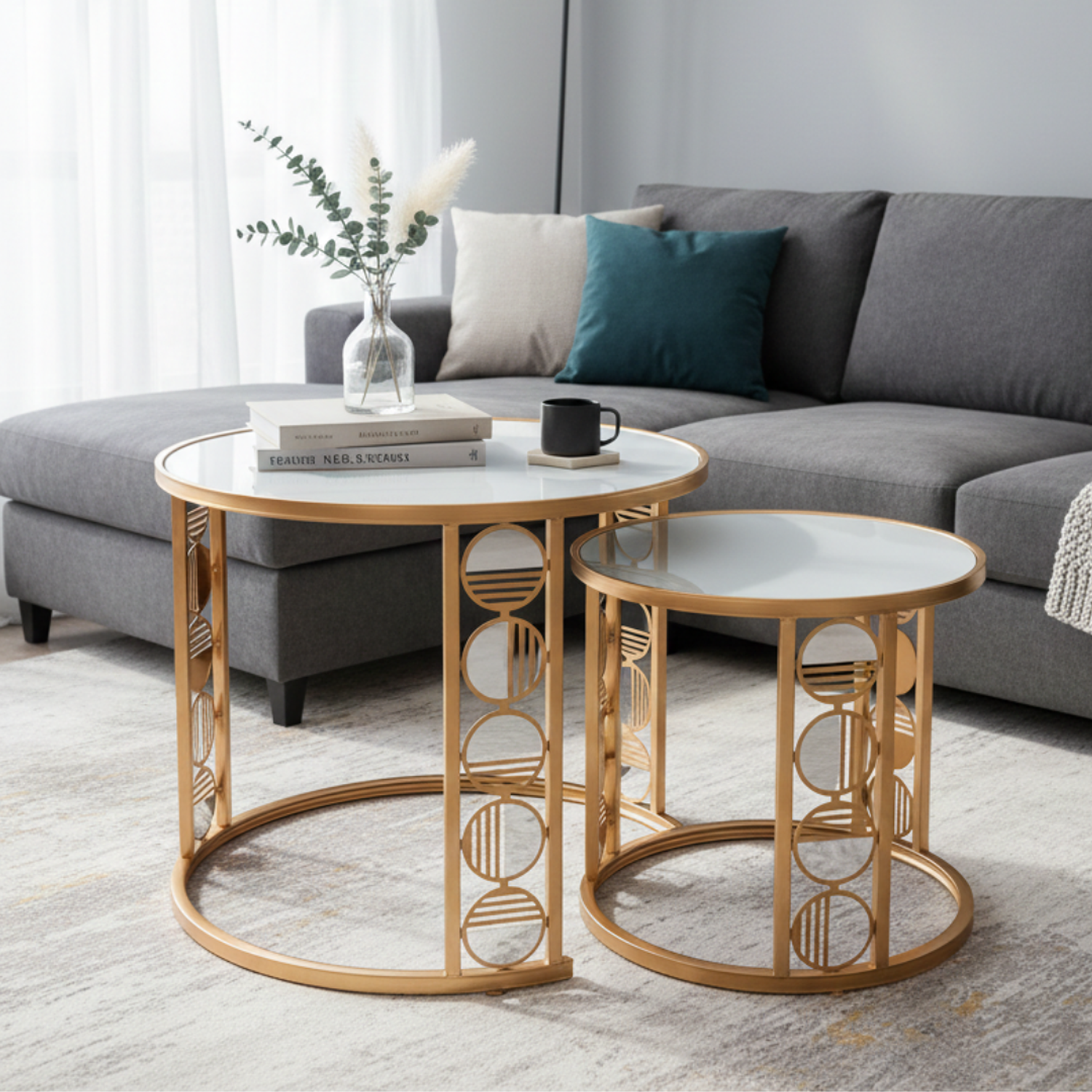 Mesa de Centro Moderna con Detalles Dorado 3