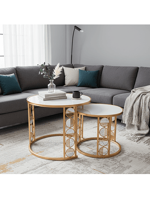 Mesa de Centro Moderna con Detalles Dorado