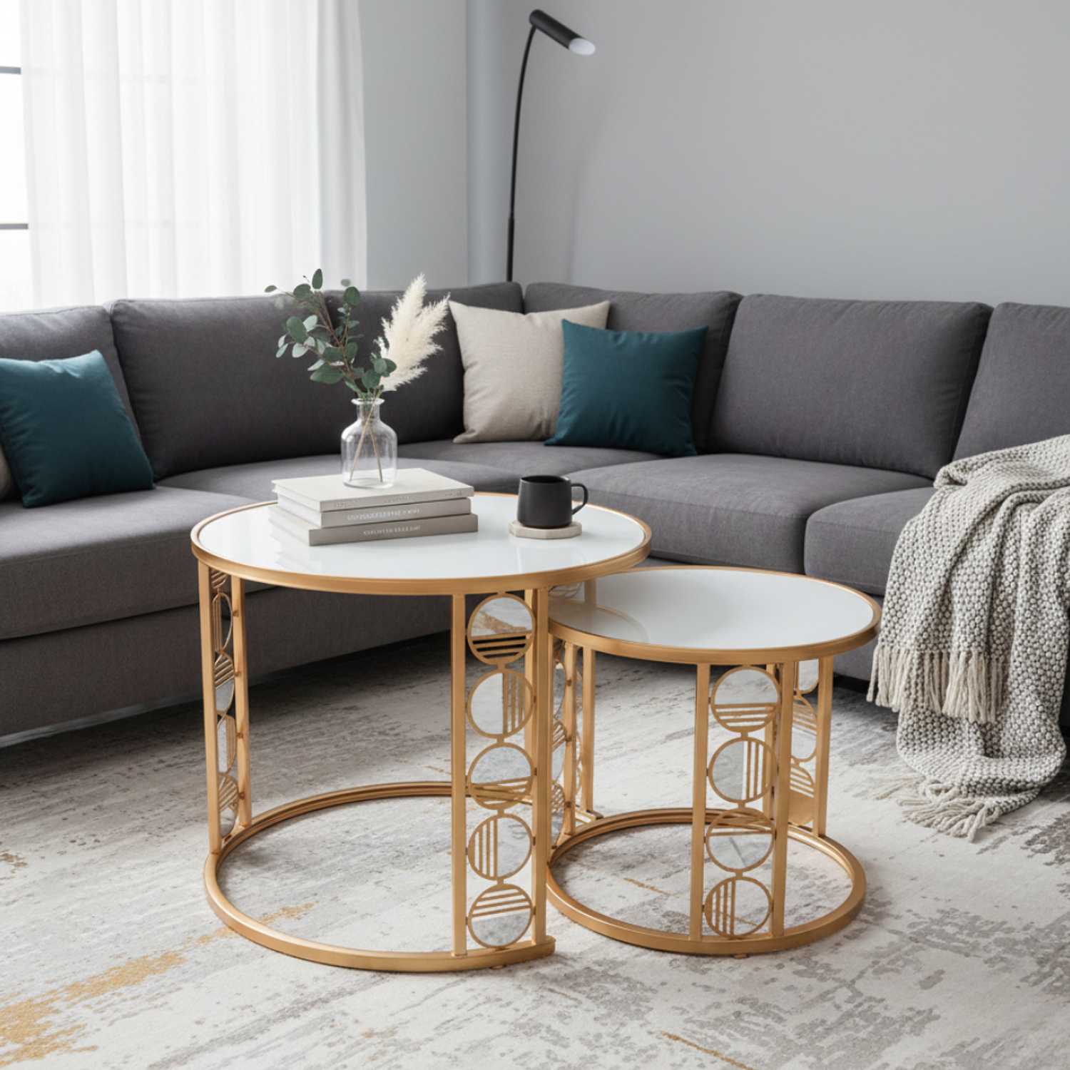 Mesa de Centro Moderna con Detalles Dorado 2