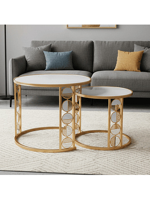 Mesa de Centro Moderna con Detalles Dorado