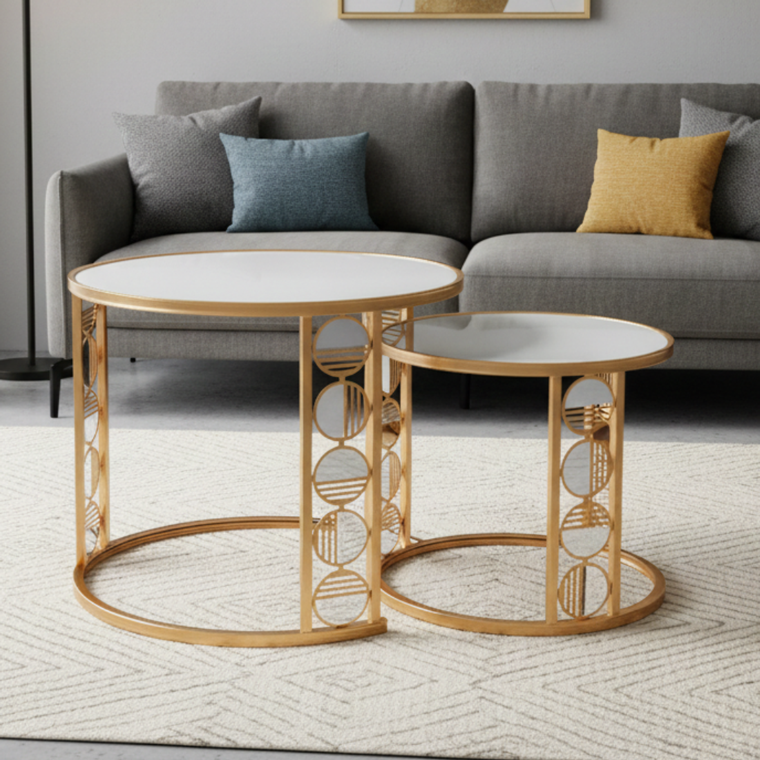 Mesa de Centro Moderna con Detalles Dorado 1