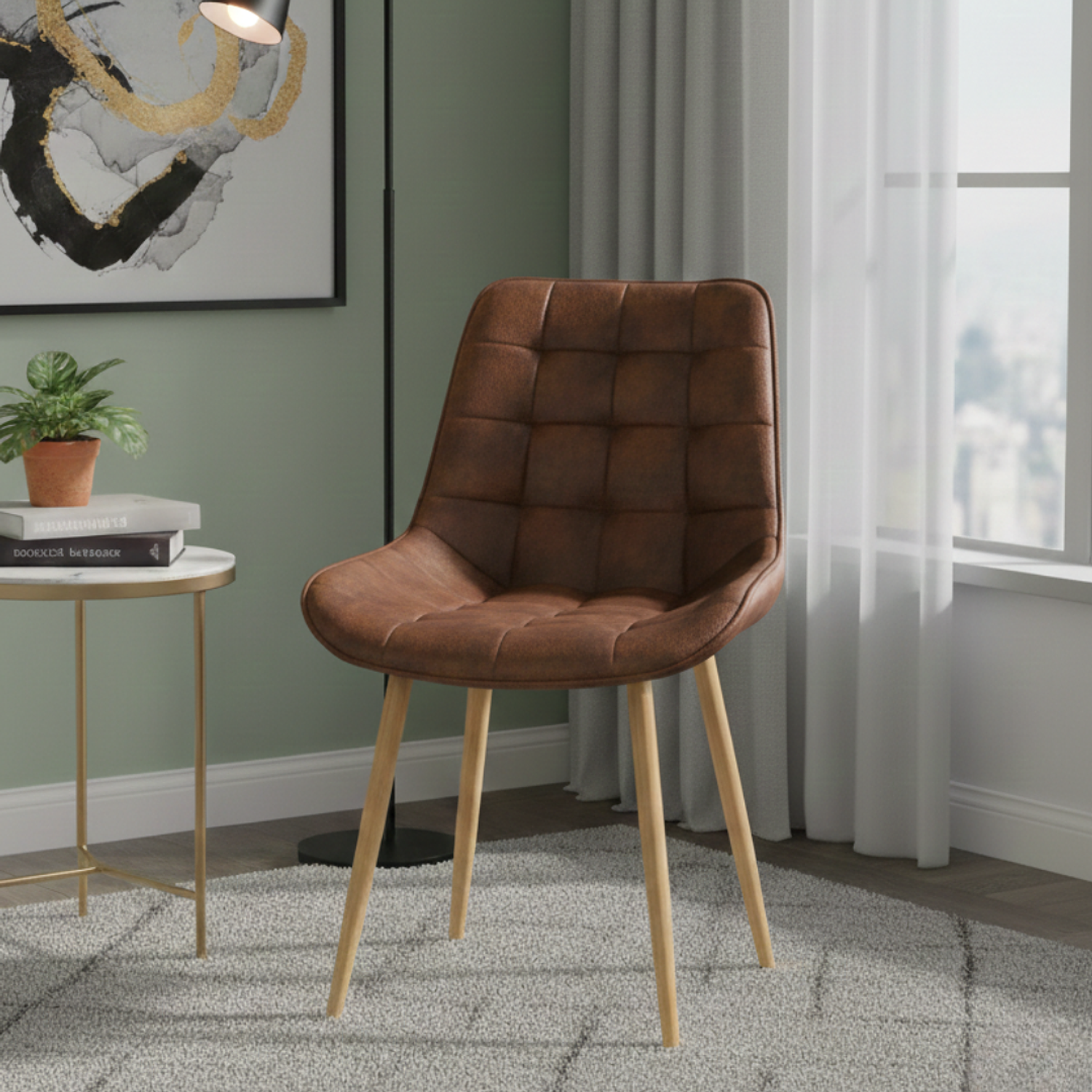 Silla Capitone Pata Dorada Tapizada en PU 1