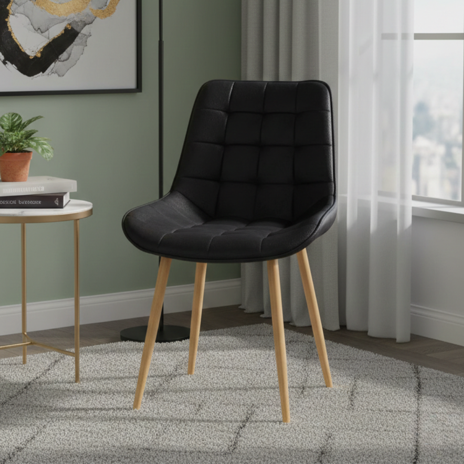 Silla Capitone Pata Dorada Tapizada en PU 3