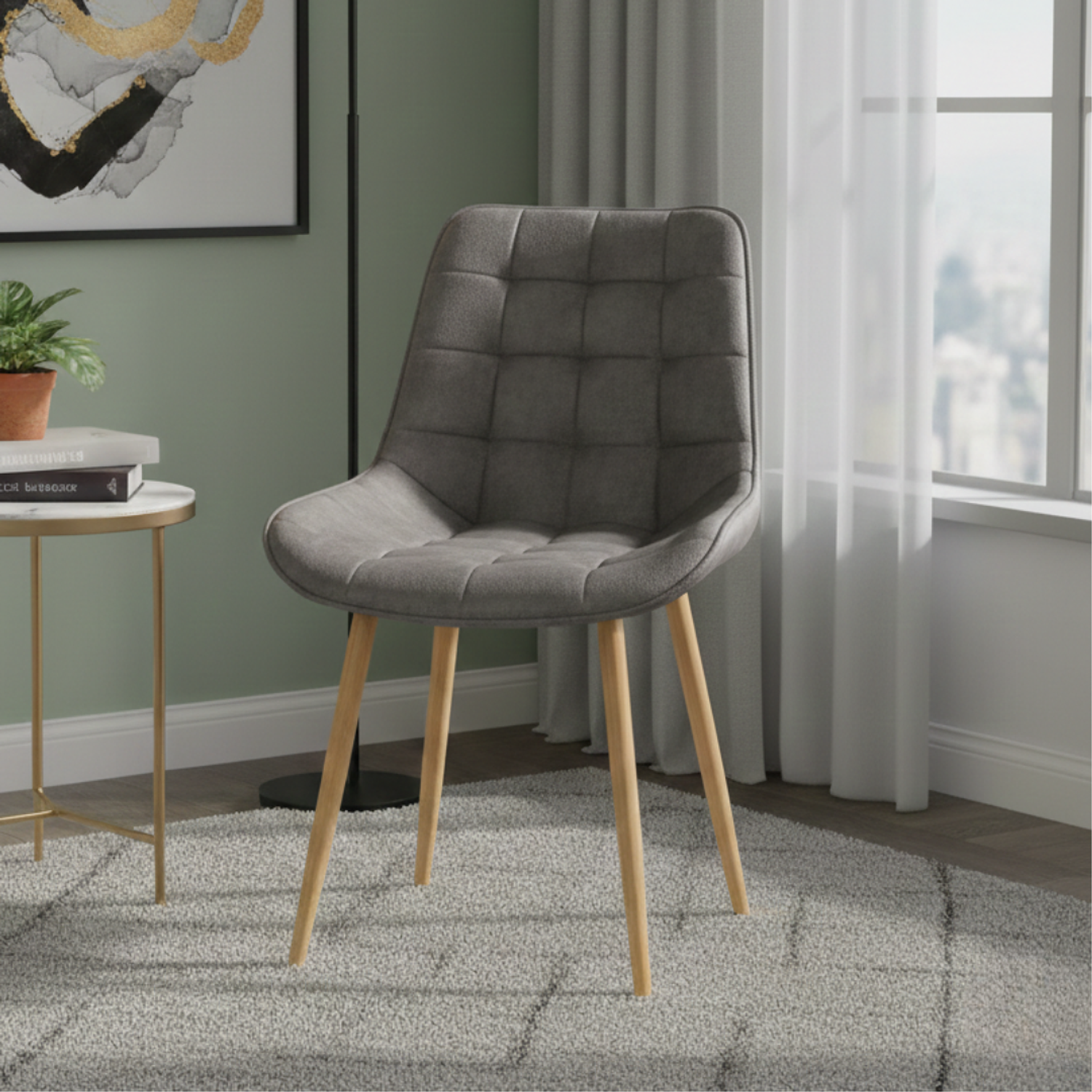 Silla Capitone Pata Dorada Tapizada en PU 5