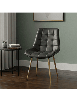 Silla Capitoné Patas Doradas Tapizada en PU