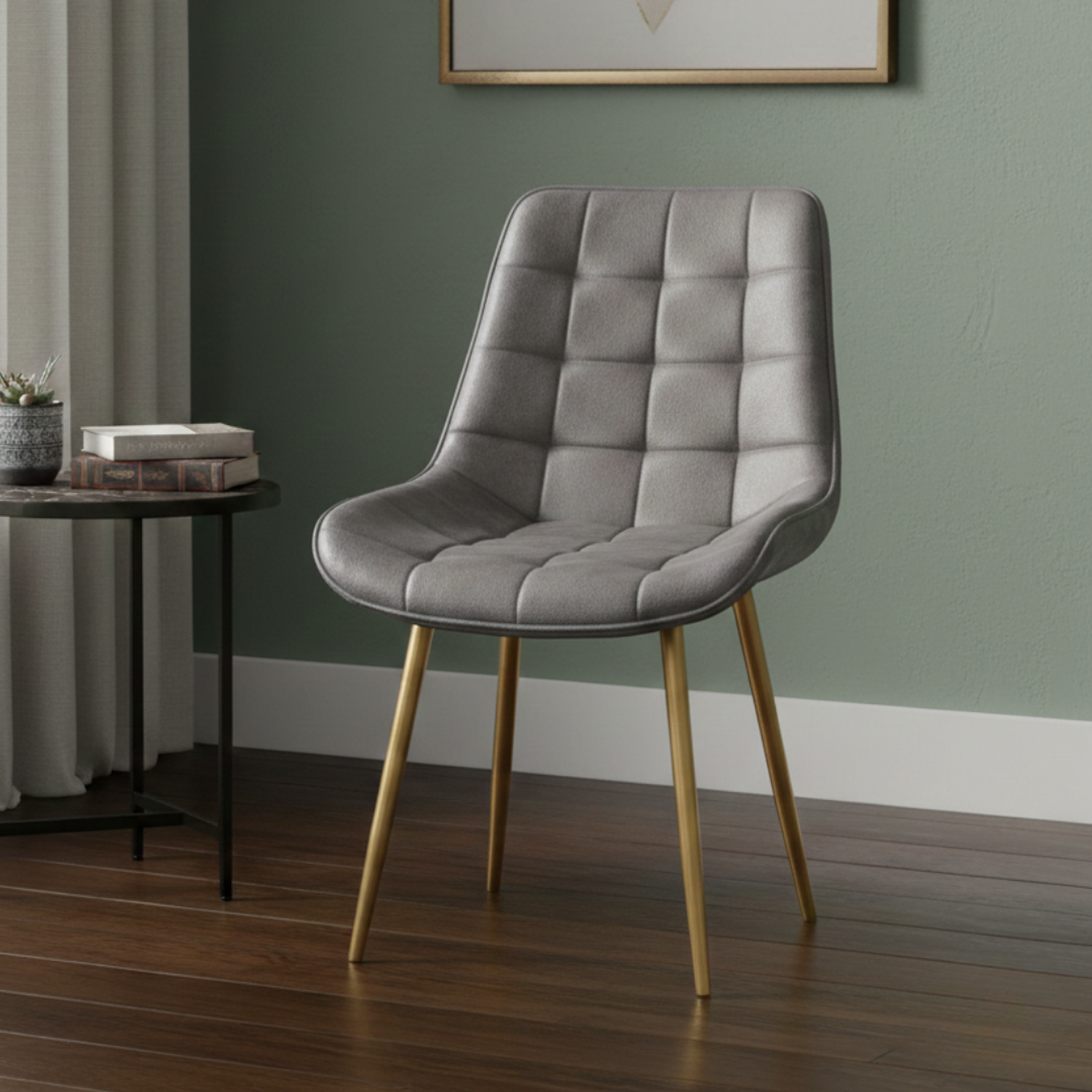 Silla Capitoné Patas Doradas Tapizada en PU 5