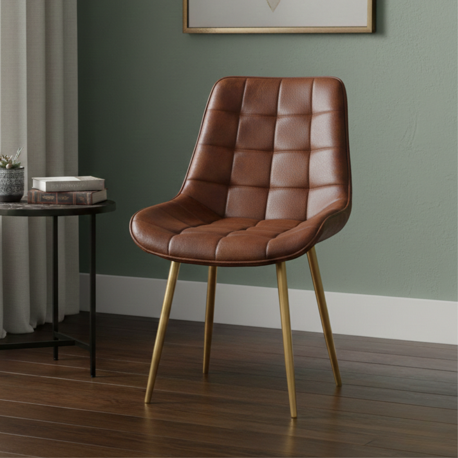 Silla Capitoné Patas Doradas Tapizada en PU 3