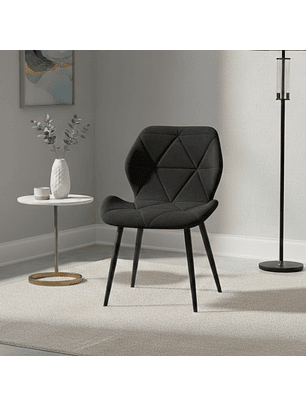 Silla Fiori Tapizada en Felpa Velvet Moderna con Diseño Geométrico y Patas Negras 