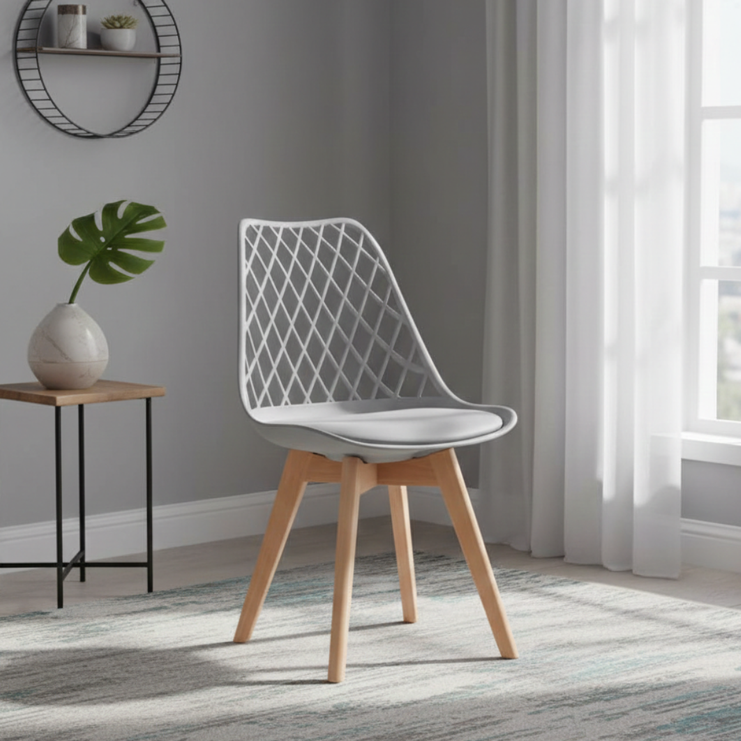 Silla Tulip Mesh con Patas de Madera y Cojín 1