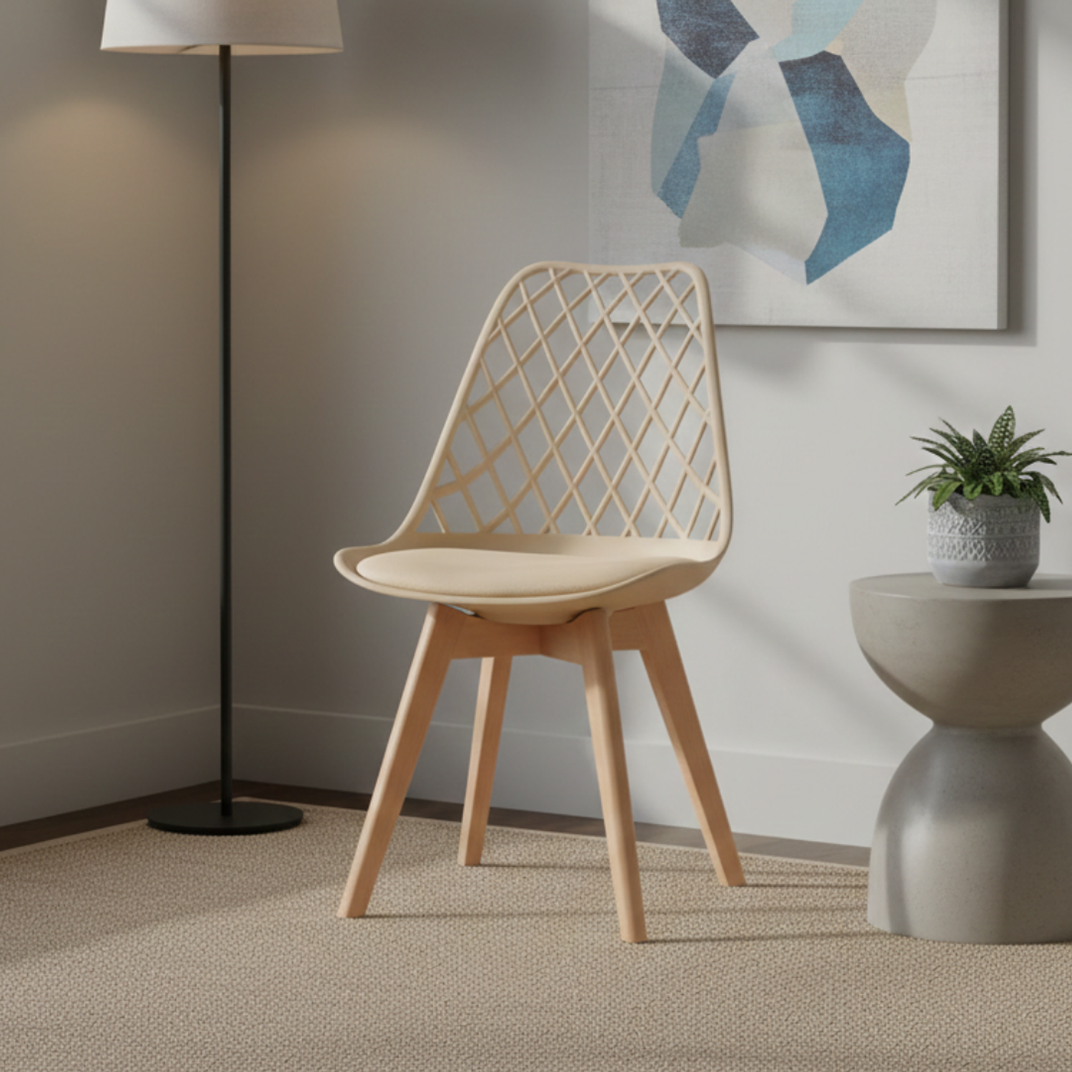 Silla Tulip Mesh con Patas de Madera y Cojín 7