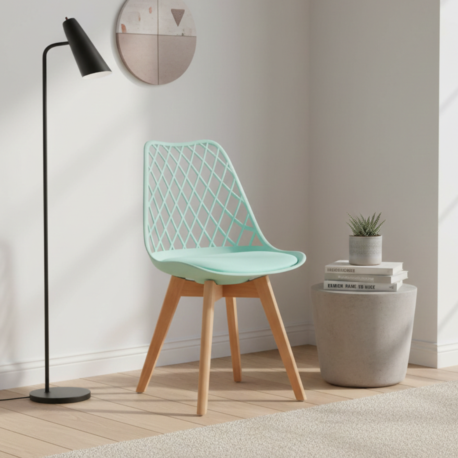 Silla Tulip Mesh con Patas de Madera y Cojín 5