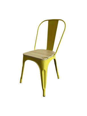 Silla Tolix Amarilla con Asiento de Madera