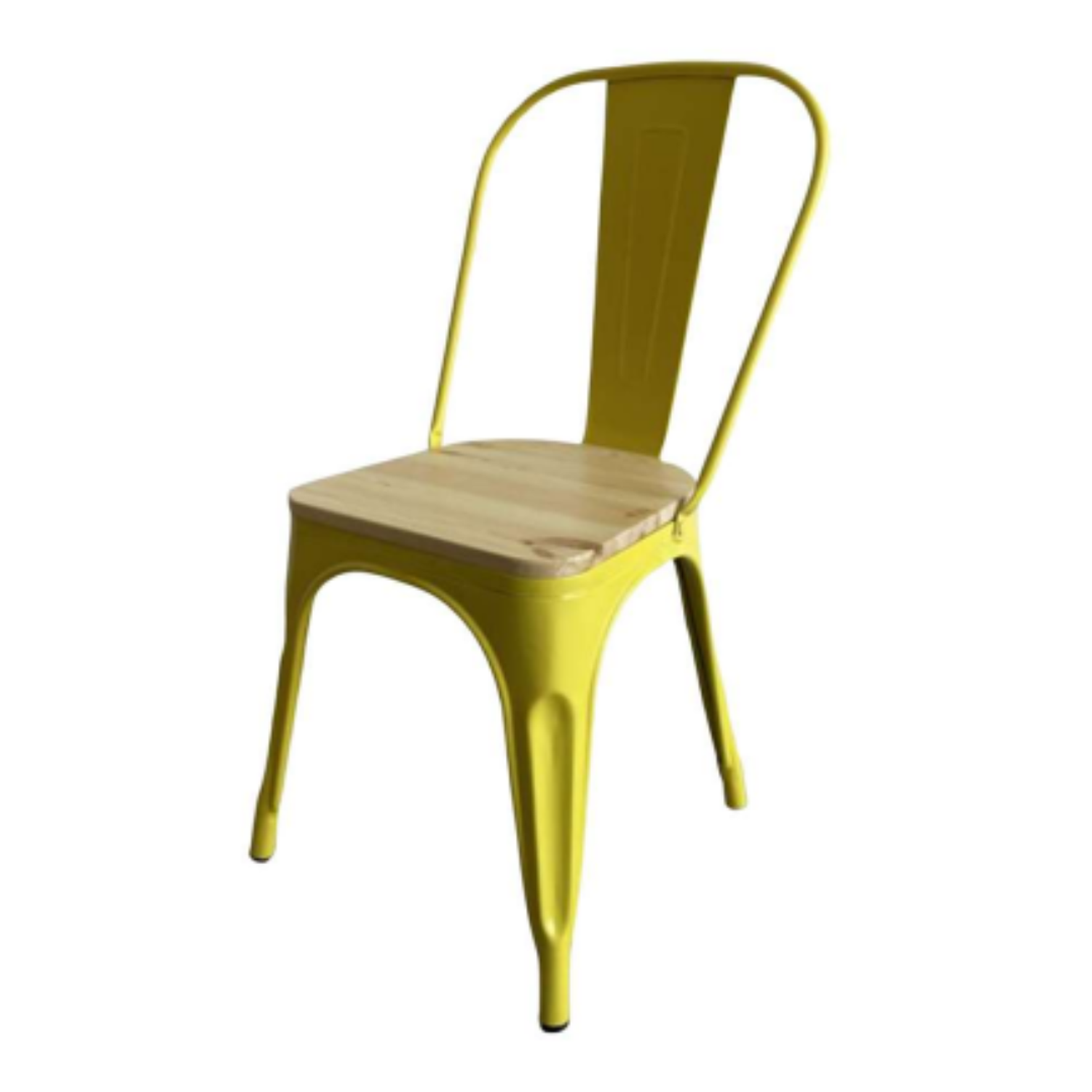 Silla Tolix Amarilla con Asiento de Madera 2
