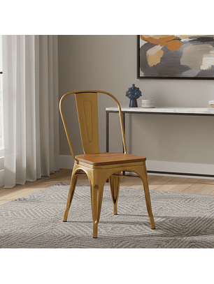 Silla Tolix Gold con Asiento Madera