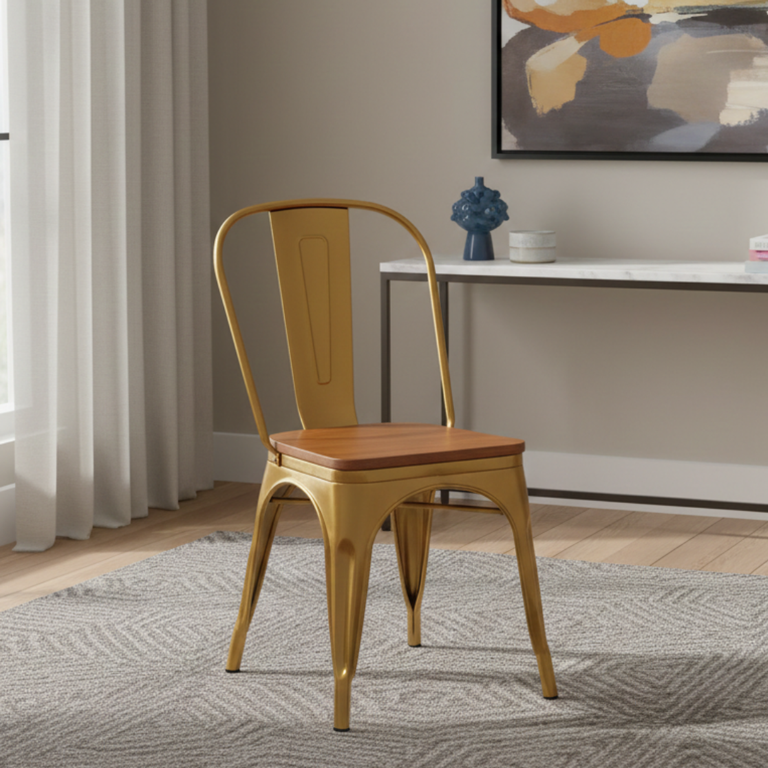 Silla Tolix Gold con Asiento Madera 1