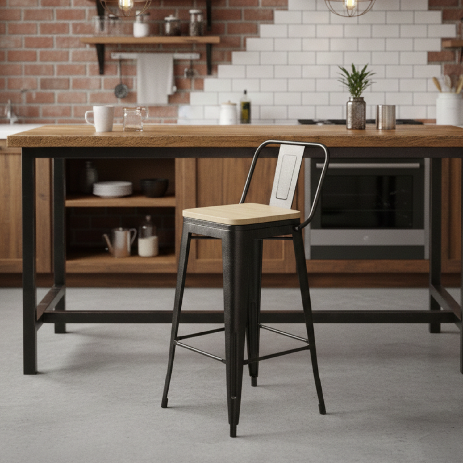 Taburete de Bar Tolix Asiento de Madera 66cm 4