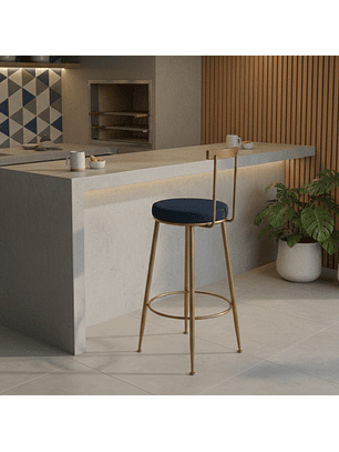 Taburete Bar Icon Felpa Azul 65cm