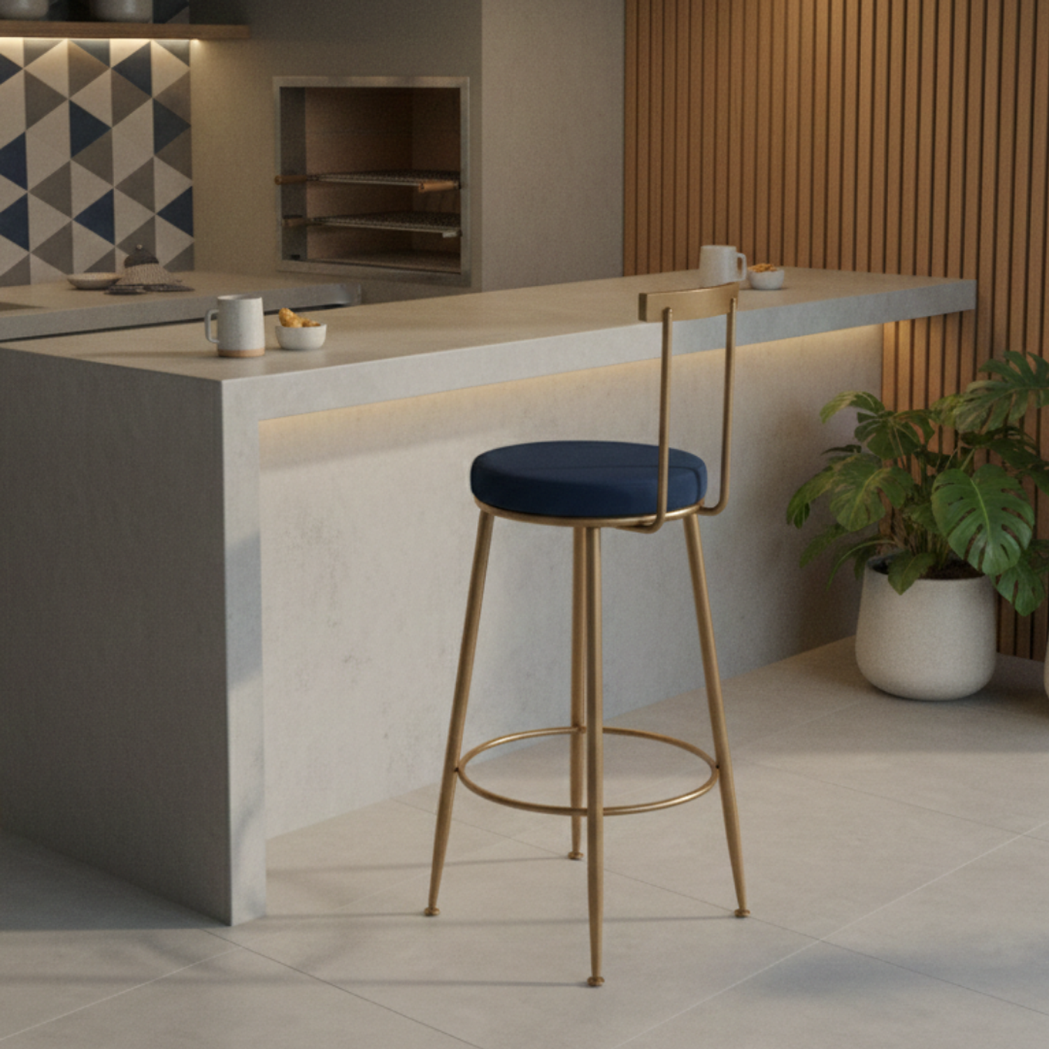 Taburete Bar Icon Felpa Azul 65cm 2