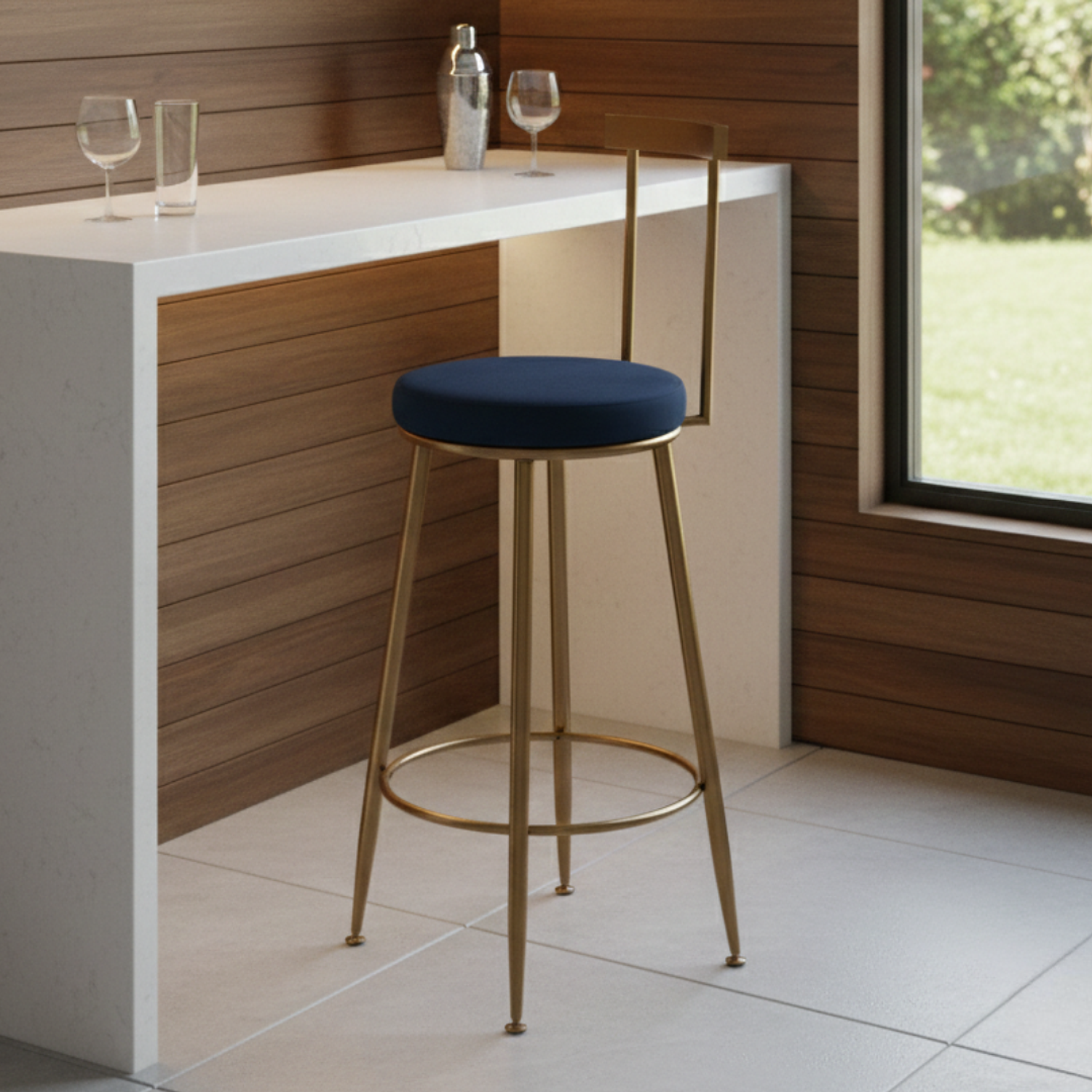 Taburete Bar Icon Felpa Azul 65cm 1