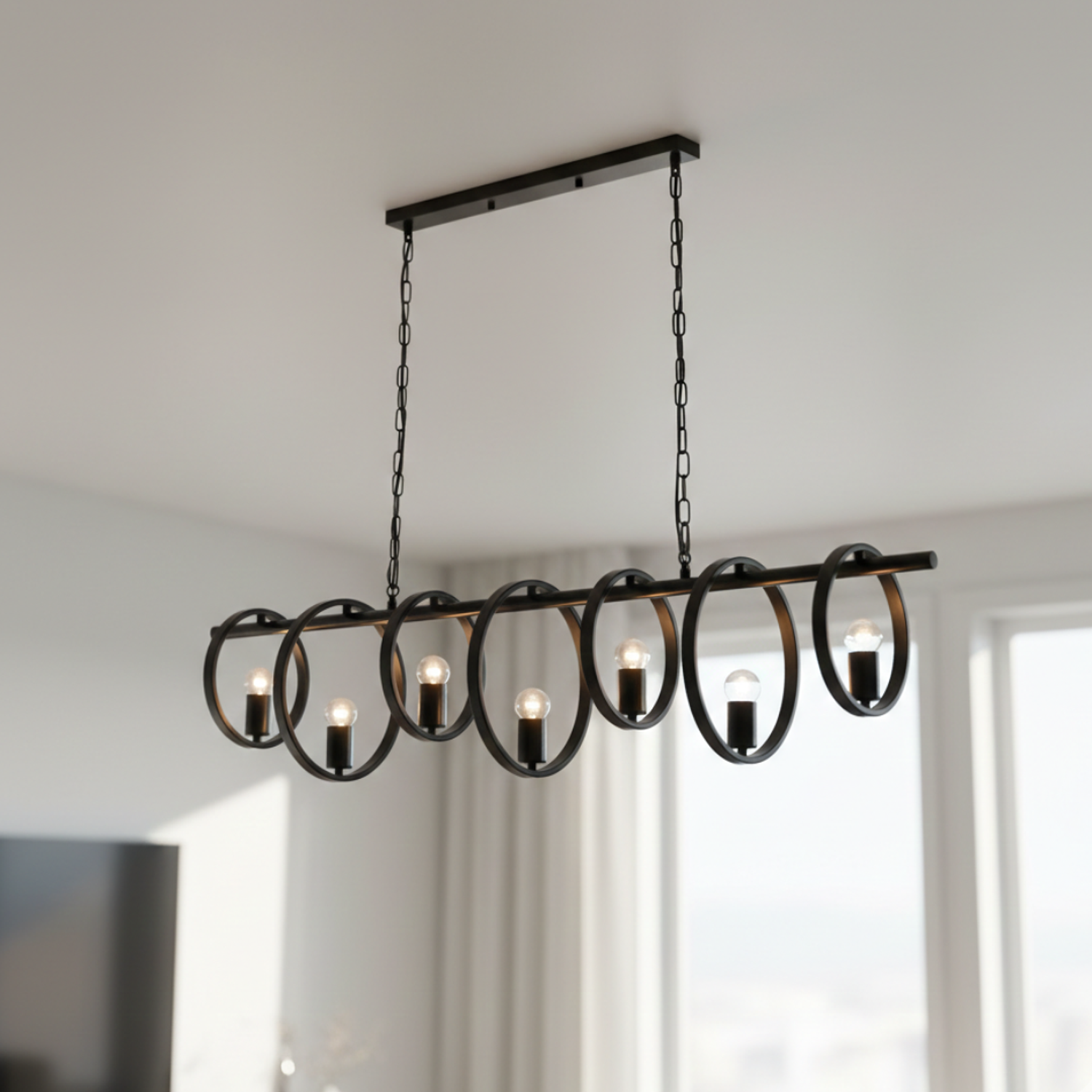 Lámpara Colgante Decorativa Rústica 7 Círculos Negro 1