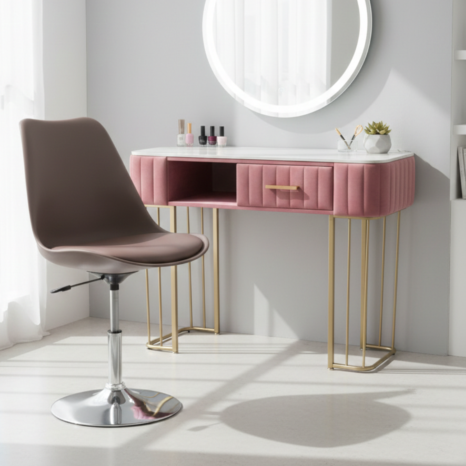 Set de Salón de Belleza Para Manicure Mesa Efecto Mármol y Silla Tulip 2