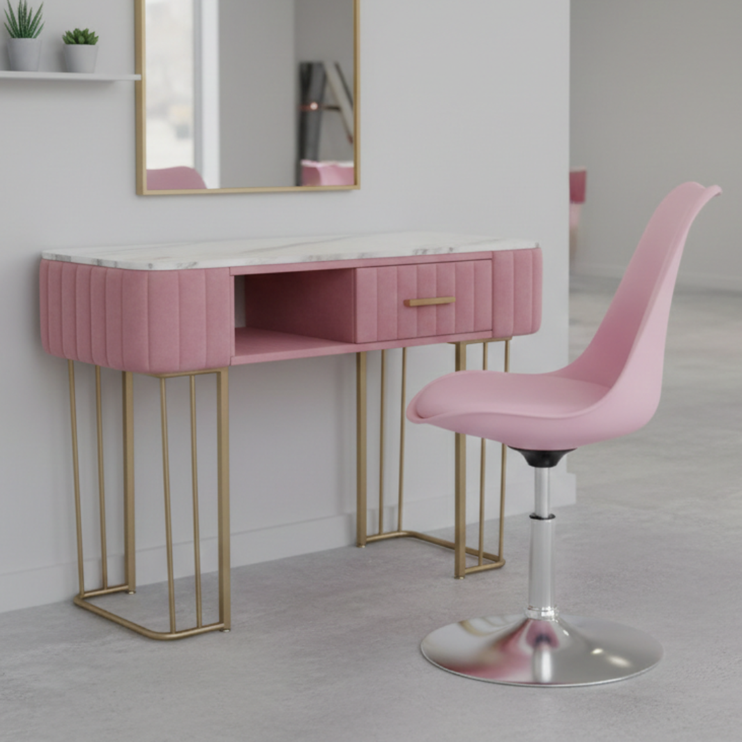 Set de Salón de Belleza Para Manicure Mesa Efecto Mármol y Silla Tulip 4