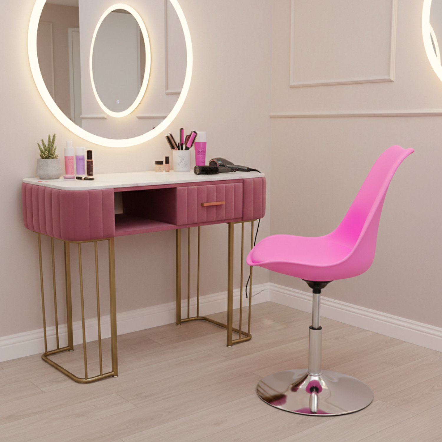 Set de Salón de Belleza Para Manicure Mesa Efecto Mármol y Silla Tulip 1