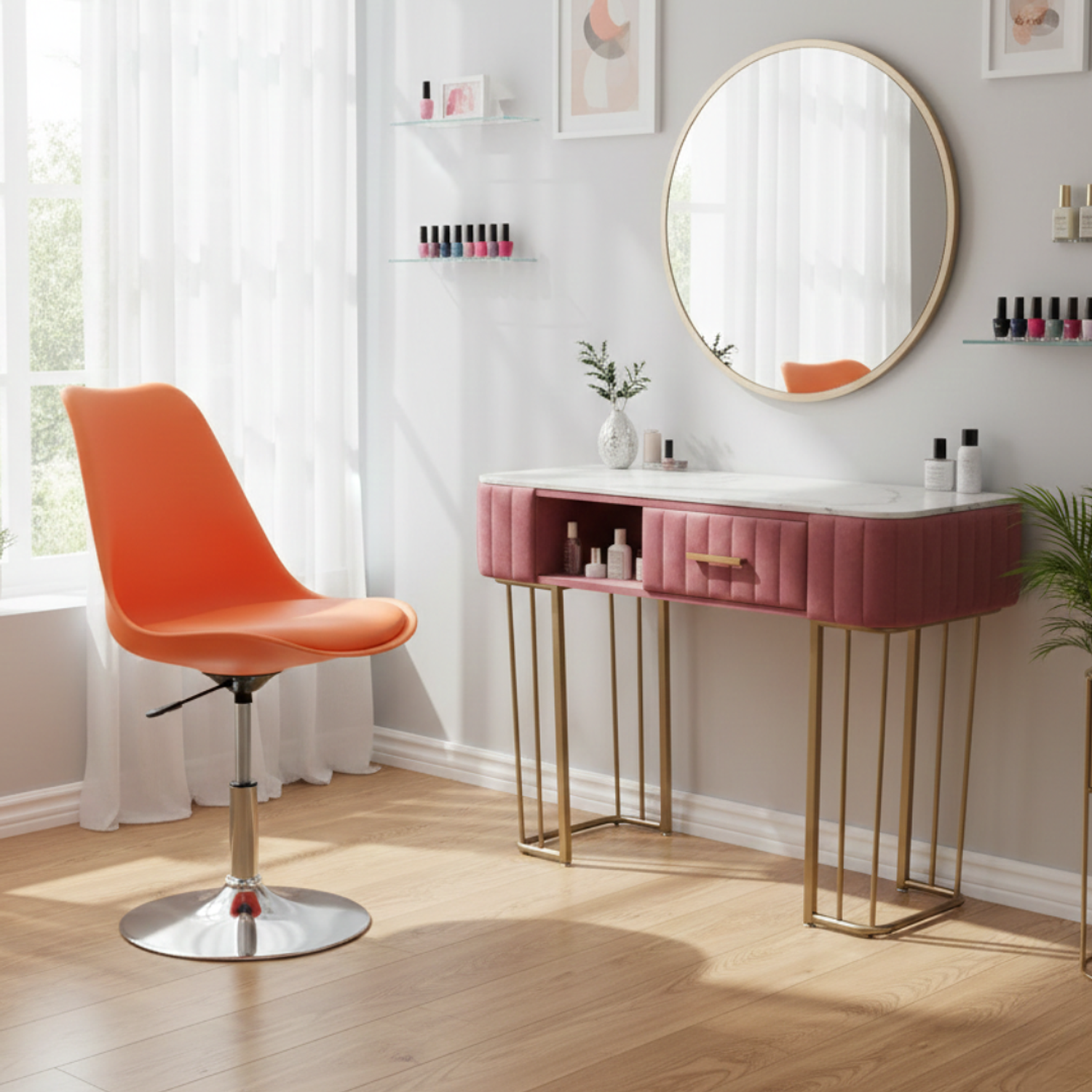 Set de Salón de Belleza Para Manicure Mesa Efecto Mármol y Silla Tulip 5