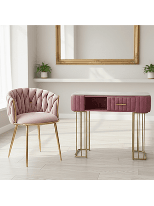 Set de Manicura Velvet Rosado con Silla Tapizada y Mesa con Cajón Velvet Blush Gold