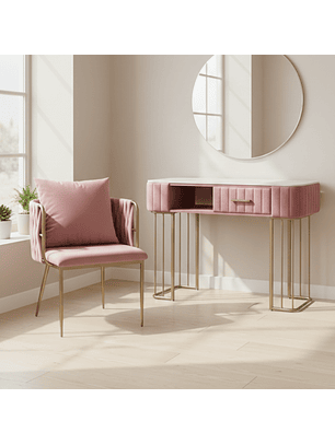 Set de Para Manicure Mesa de Piedra Sinterizada y Silla Velvet Patas Doradas