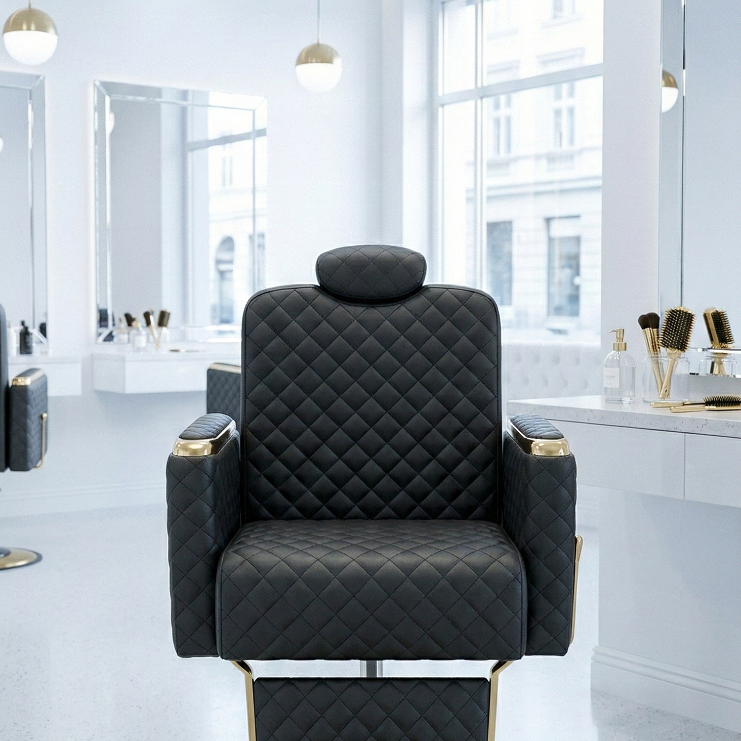 Silla de Peluquería Profesional Reclinable Negra con Base Hidráulica Dorada | Legado Dorado – DHANI Store 5