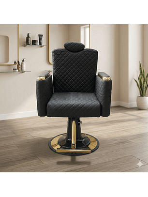 Silla de Peluquería Profesional Reclinable Negra con Base Hidráulica Dorada | Legado Dorado – DHANI Store