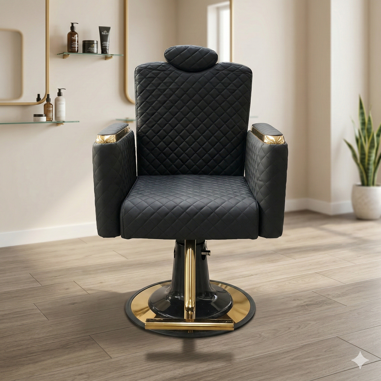 Silla de Peluquería Profesional Reclinable Negra con Base Hidráulica Dorada | Legado Dorado – DHANI Store 1