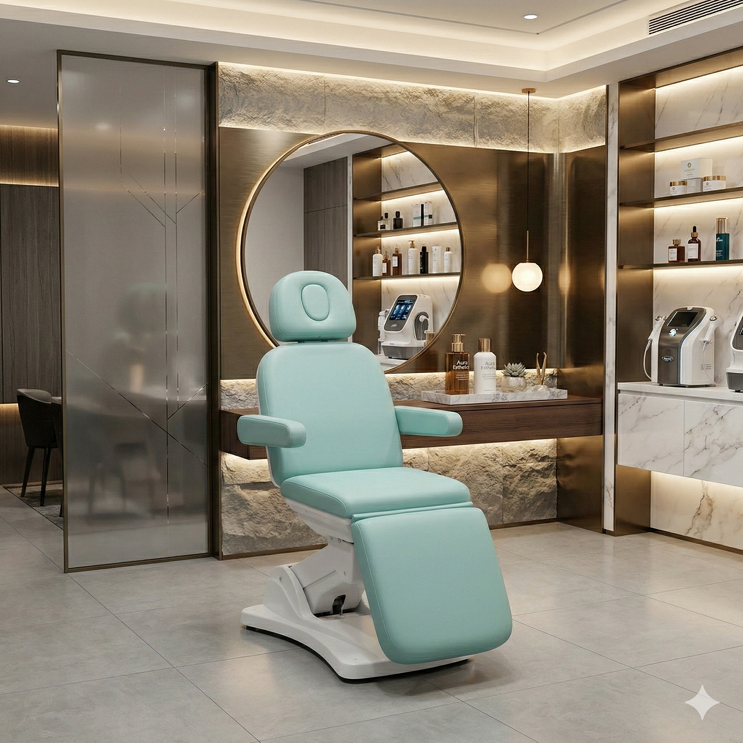 Sillón Cosmetologico y Camilla Eléctrica para Estética  Ajustable Verde Menta Profesional 3