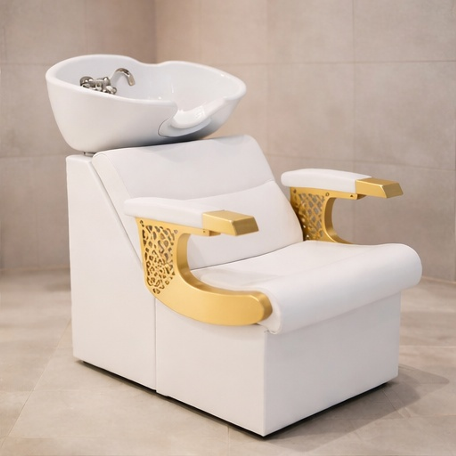 Lavapelo Profesional para Peluquería  Blanco con Detalles Dorado| DHANI Store Dinasty 2