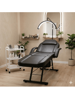 Camilla Estética Profesional Reclinable Negra para Pestañas, Cejas y Cosmetología | Oníx Negra | Dhani