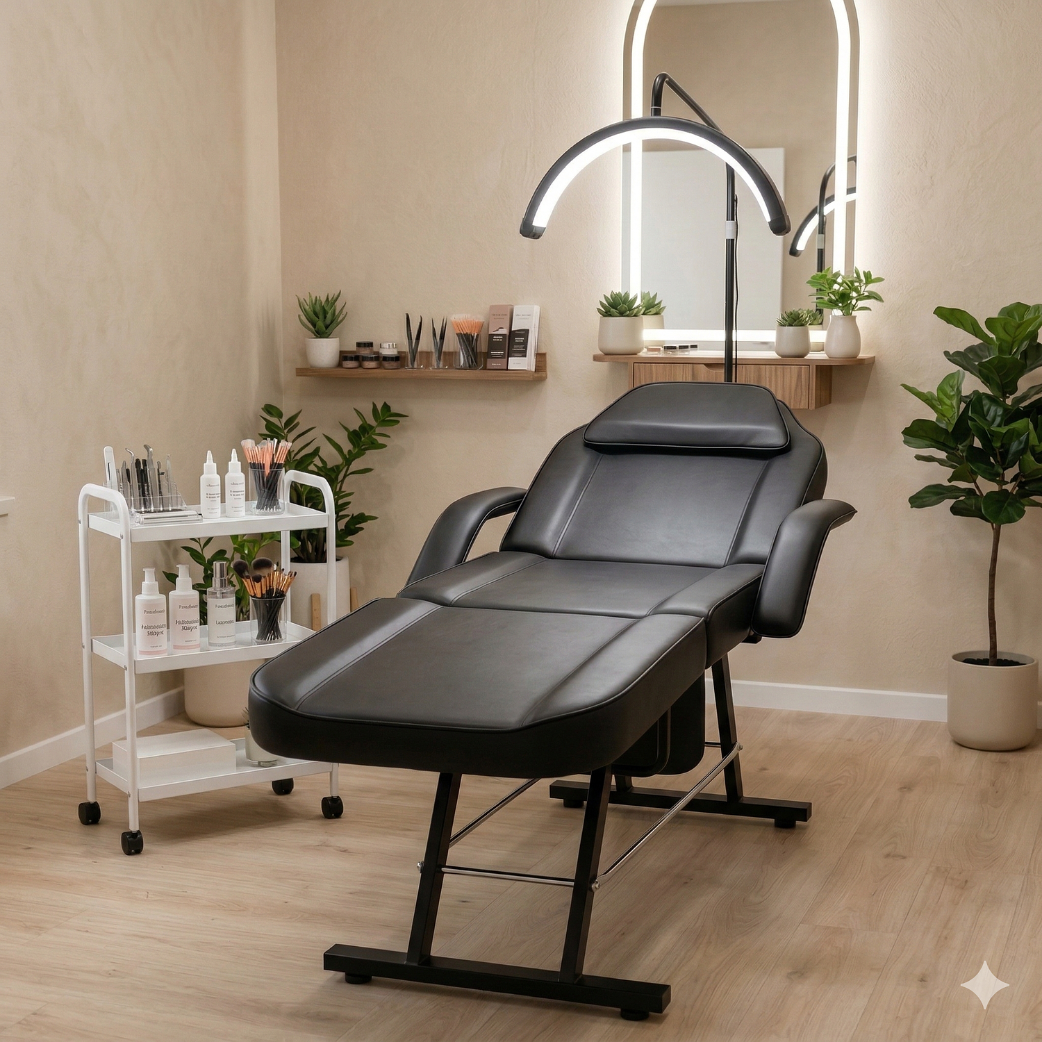 Camilla Estética Profesional Reclinable Negra para Pestañas, Cejas y Cosmetología | Oníx Negra | Dhani 1