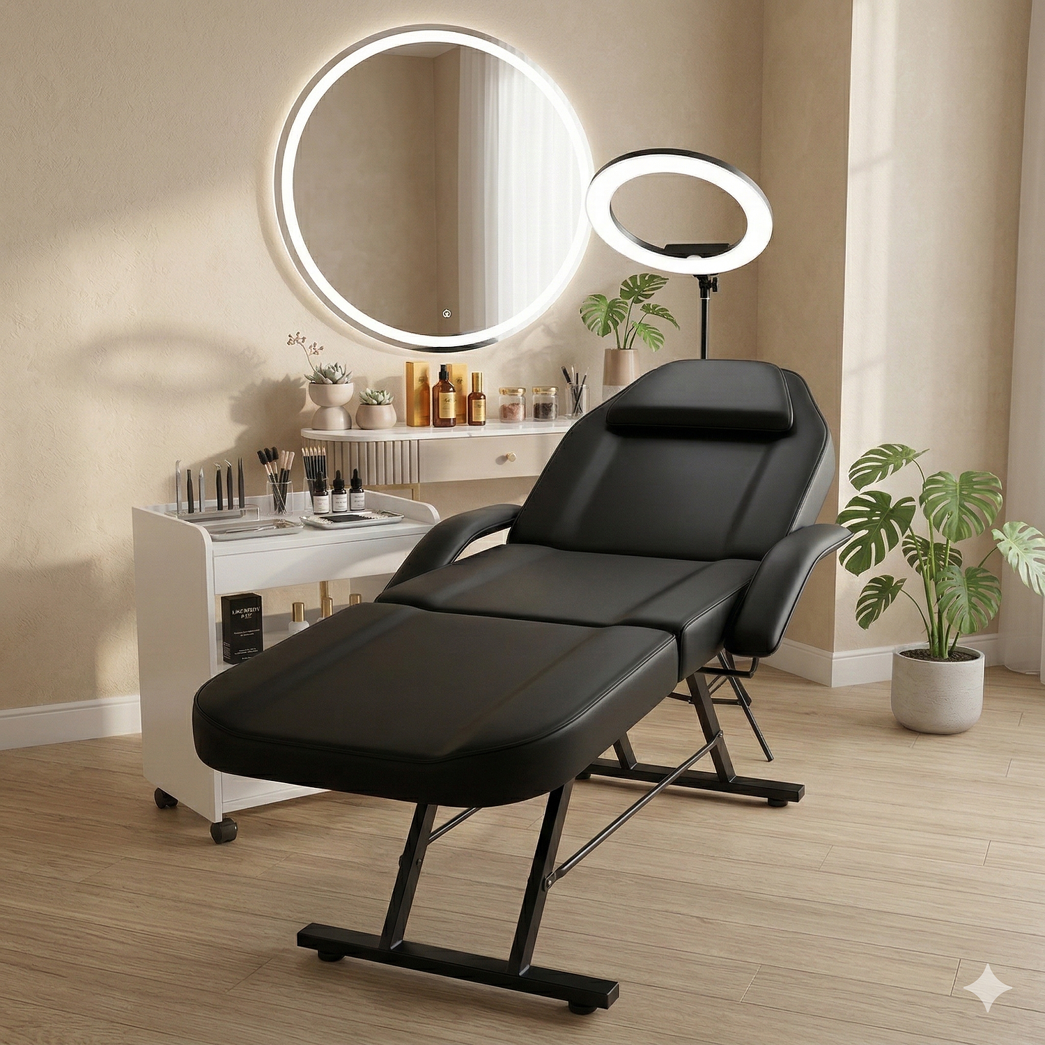 Camilla Estética Profesional Reclinable Negra para Pestañas, Cejas y Cosmetología | Oníx Negra | Dhani 2