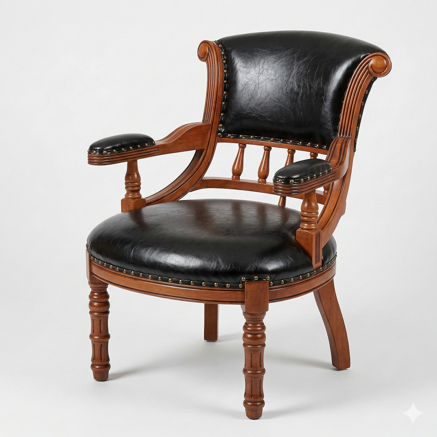 Sitial Clásico Victoriano de Roble Americano con Ecocuero Negro o Café | Silla Vintage 3