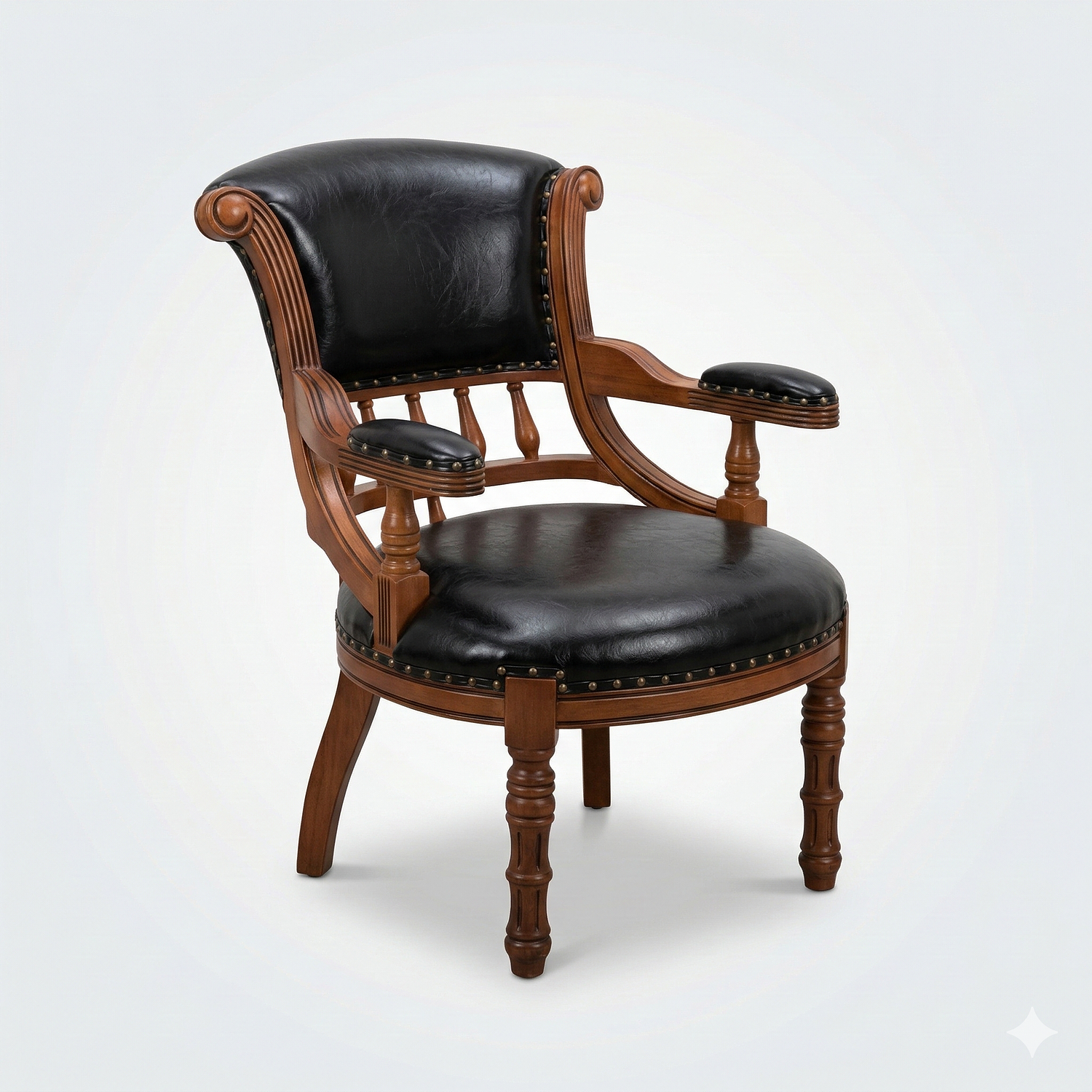 Sitial Clásico Victoriano de Roble Americano con Ecocuero Negro o Café | Silla Vintage 2