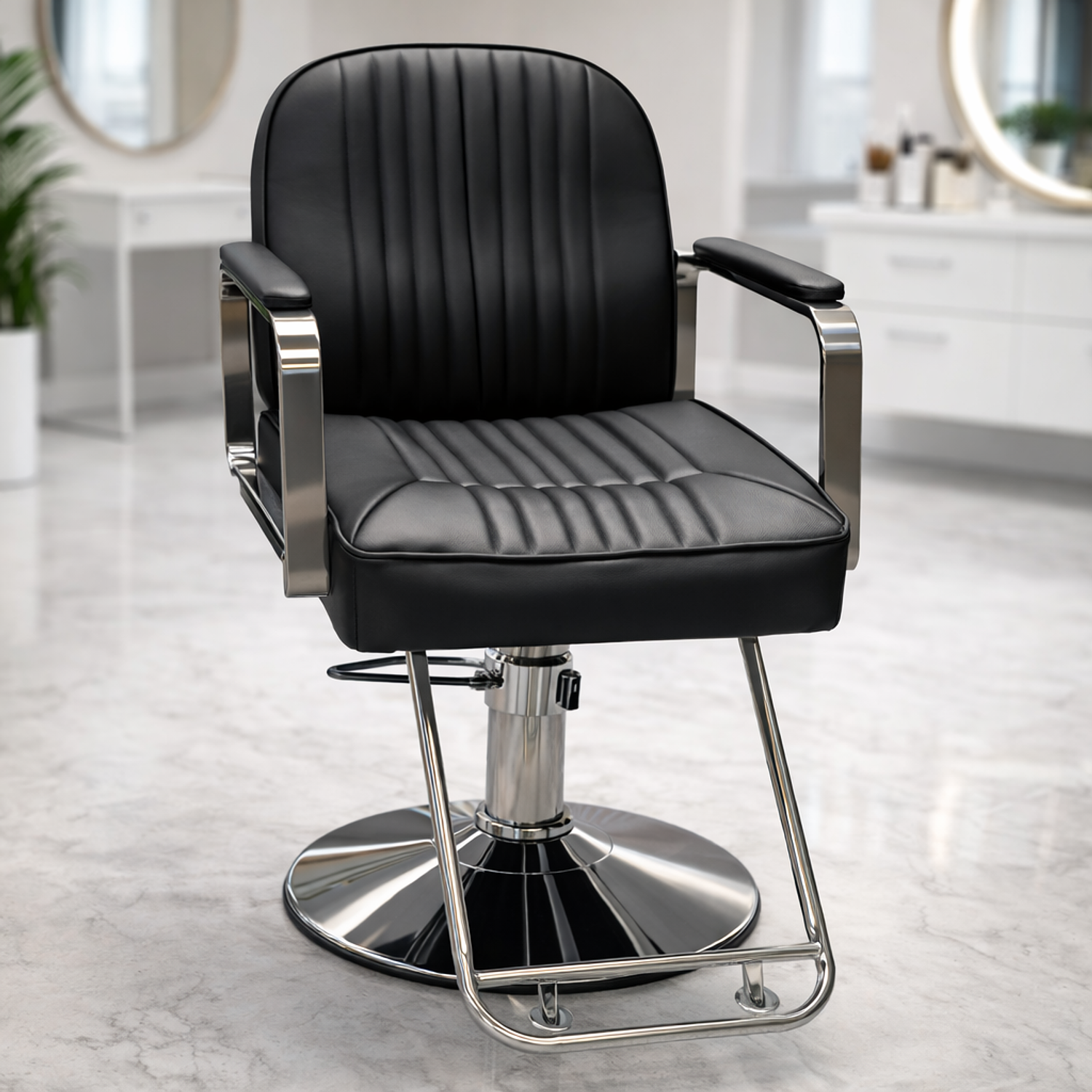 Silla de Peluquería Profesional Hidráulica Blanca, Negra o Gris con Base Cromada y Apoyapiés 6