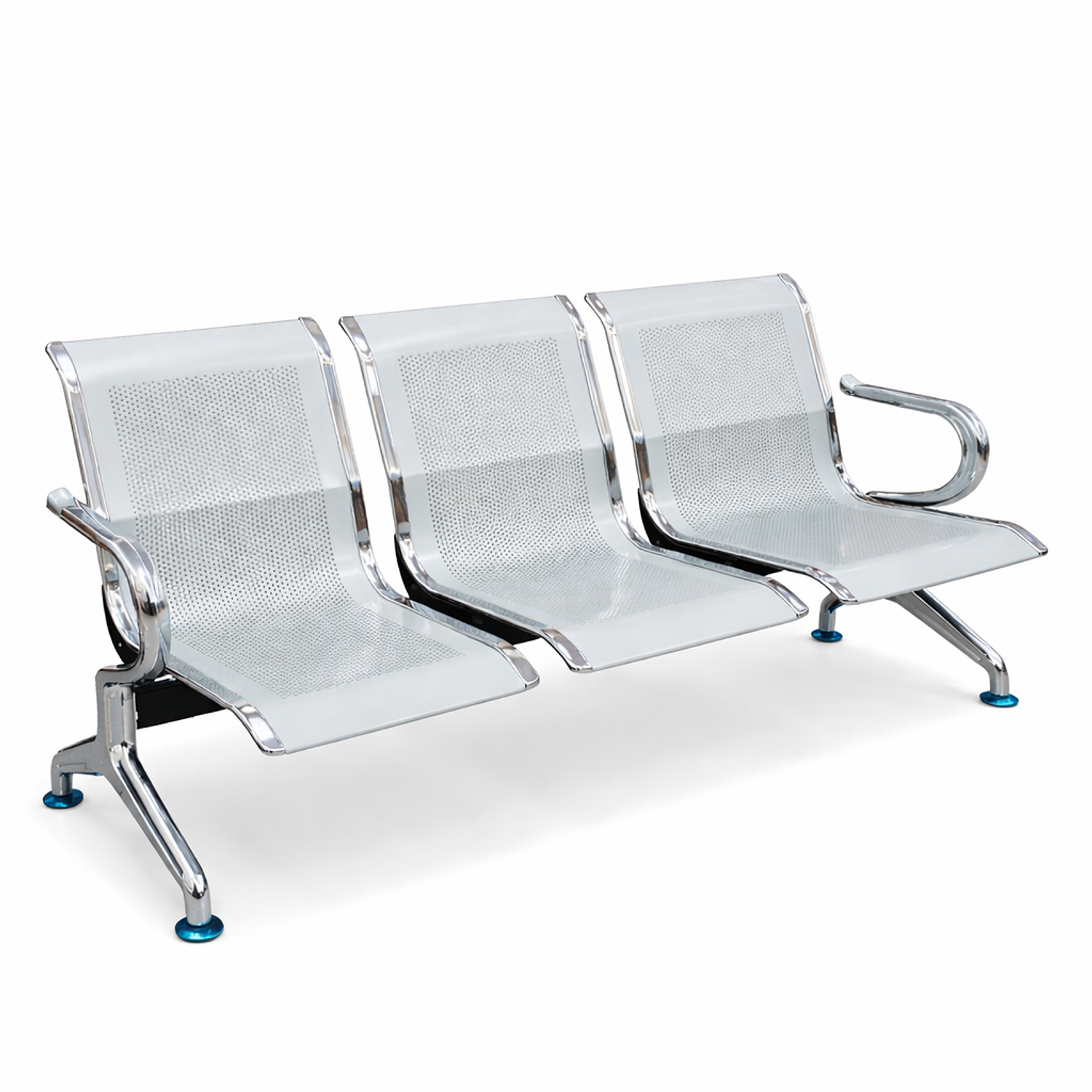 Banca de Espera Metálica Perforada 3 Puestos Cromada – Línea AeroClean 1